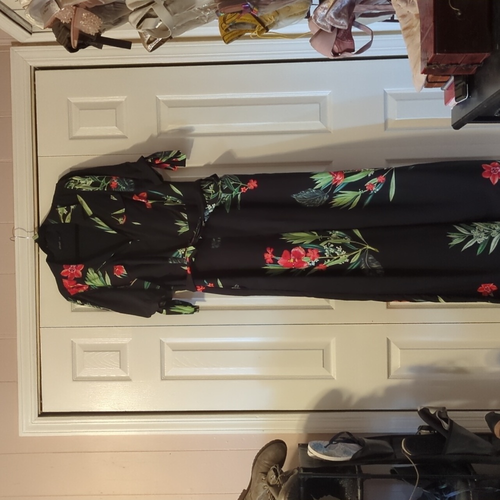 eShakti Black Tropical Jumpsuit 1x